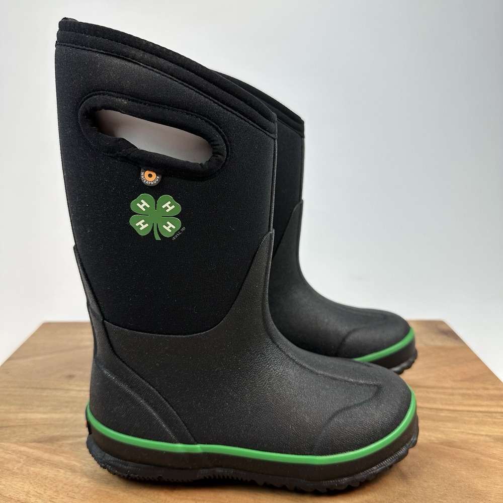 New Little Kids Childrens Bogs 4-H Black Waterproof Rubber Winter Boots Size 12C